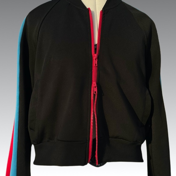FASHION NOVA Track Jacket Crop Stripe Black Red Blue Y2K Street Small S - Picture 2 of 7